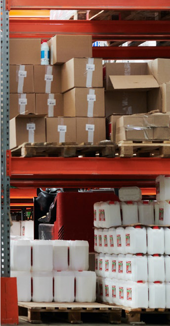 two shelves in a warehouse